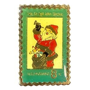 Vintage Santa Claus Stamp Enamel Pin Lapel Jewelry Christmas Holiday